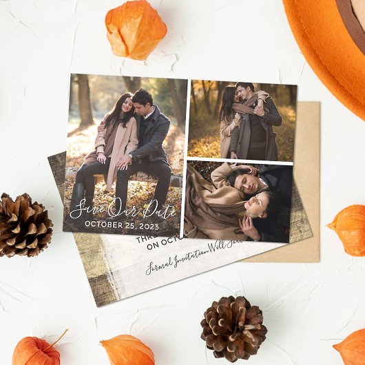 Save the Date Rustic Wood Wedding Foto Collage
