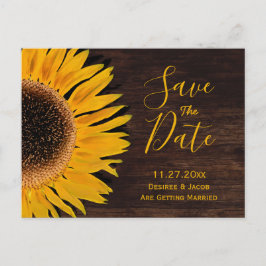 Save the Date rustikal-gelbbraunes Holz Sonnenblum Ankündigungspostkarte
