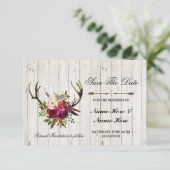 Save the Date Rustikale Antlers Stag Floral Einlad (Stehend Vorderseite)