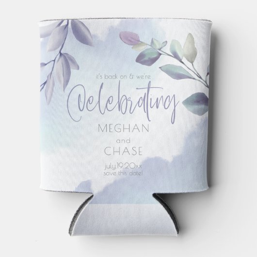 Save the Date Rustikale Aqua Lilac Blätter Dosenkühler (Vorderseite)