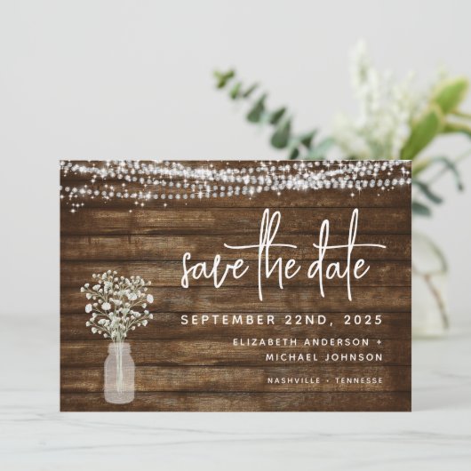 Save the Date Rustikale Bauernhüttenleuchten (Stehend Vorderseite)