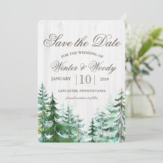 Save the Date rustikale Baumeinladung (Stehend Vorderseite)