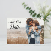 Save the Date Rustikale Blumenhaut Boho Fotokarte (Stehend Vorderseite)