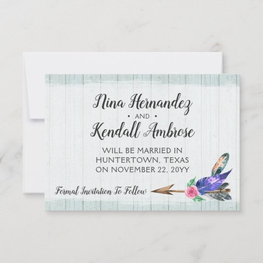 Save the Date Rustikale Blumenkuh Skull Boho Hochz (Rückseite)