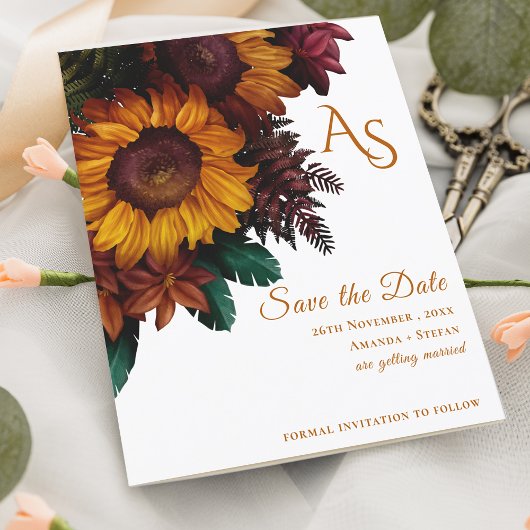 Save the Date rustikale Burnt Orange Floral Monogr