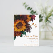 Save the Date rustikale Burnt Orange Floral Monogr (Stehend Vorderseite)