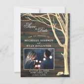 Save the Date Rustikale Dunkelholz-Fotokarte (Vorderseite)