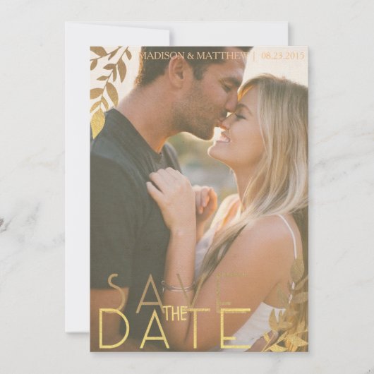 Save the Date rustikale Einladung Vintages Gold (Vorderseite)