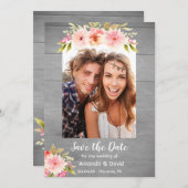 Save the Date rustikale Fotokarte Dahlia Blume (Vorne/Hinten)