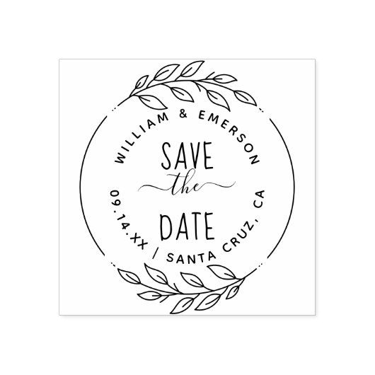 Save The Date | Rustikale handGezeichnet Sprigs & Gummistempel (Prägung)