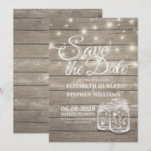Save the Date rustikale Holz Mason Jar String Ligh (Vorne/Hinten)