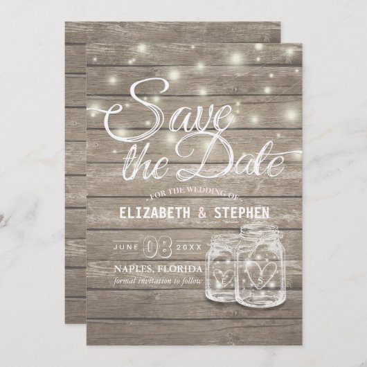 Save the Date rustikale Holz Mason Jar String Ligh (Vorne/Hinten)