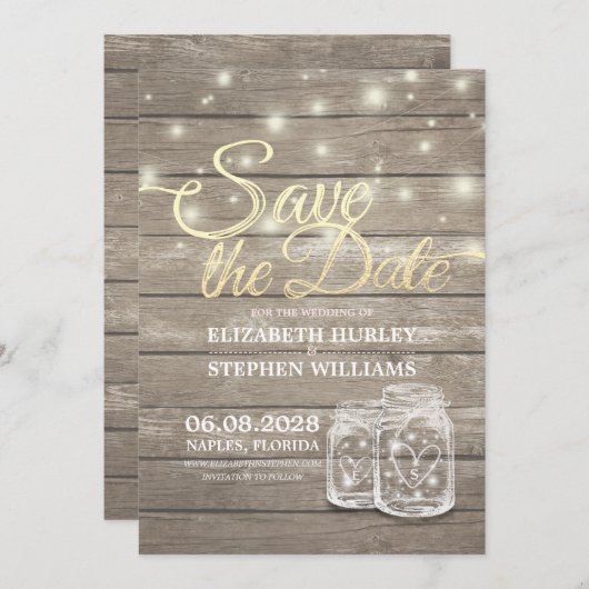 Save the Date rustikale Holz Mason Jar String Ligh (Vorne/Hinten)