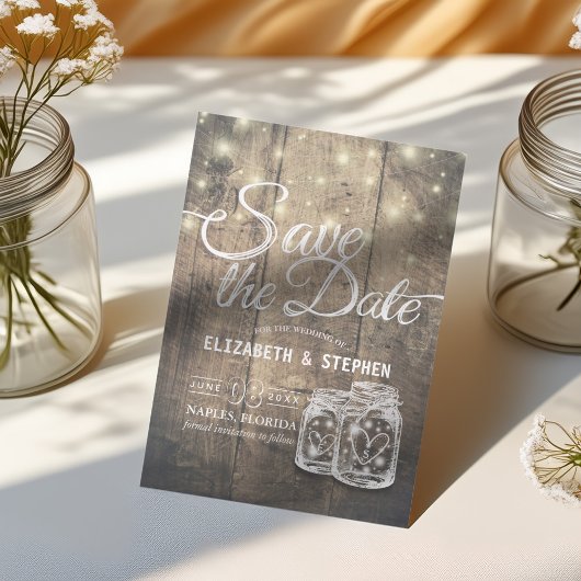 Save the Date rustikale Holz Mason Jar String Ligh