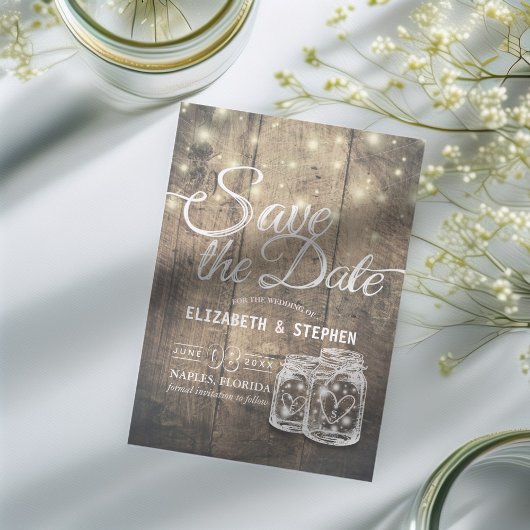 Save the Date rustikale Holz Mason Jar String Ligh