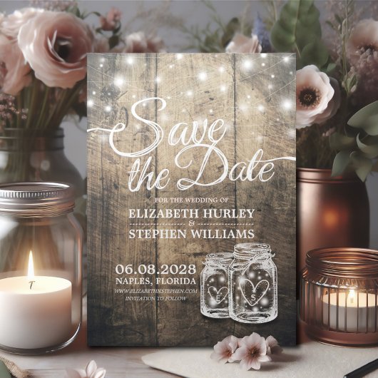 Save the Date rustikale Holz Mason Jar String Ligh