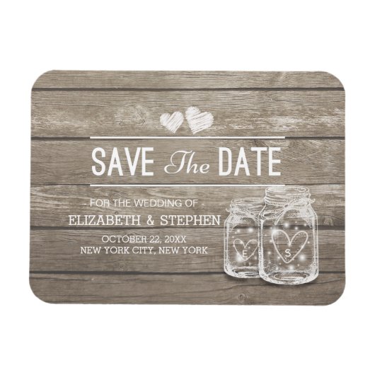 Save the Date rustikale Holz Mason Jar String Ligh Magnet (Horizontal)