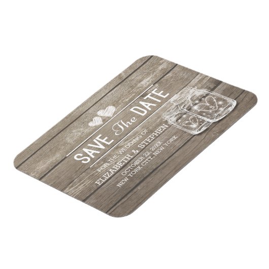 Save the Date rustikale Holz Mason Jar String Ligh Magnet (Linke Seite)