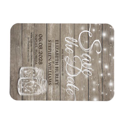Save the Date rustikale Holz Mason Jar String Ligh Magnet (Horizontal)