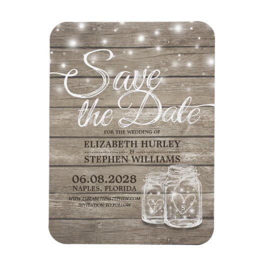 Save the Date rustikale Holz Mason Jar String Ligh Magnet (Vertikal)