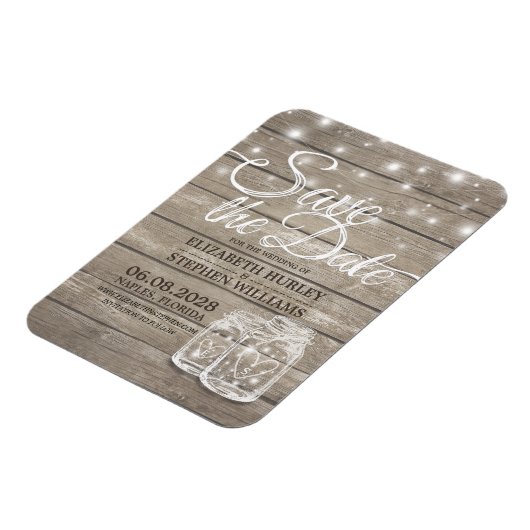 Save the Date rustikale Holz Mason Jar String Ligh Magnet (Linke Seite)