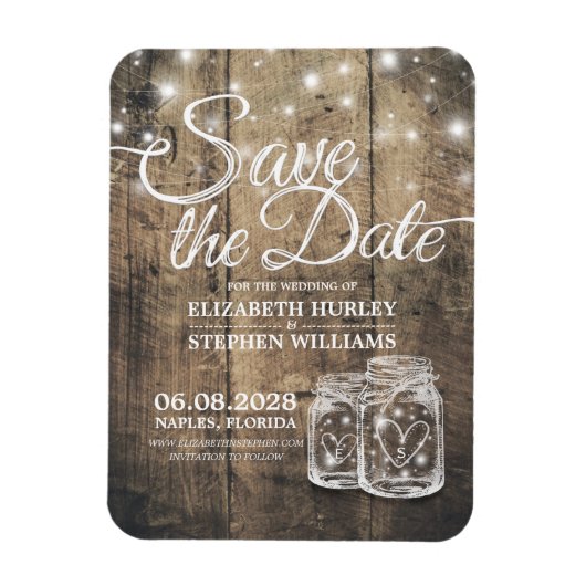 Save the Date rustikale Holz Mason Jar String Ligh Magnet (Vertikal)