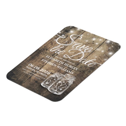 Save the Date rustikale Holz Mason Jar String Ligh Magnet (Linke Seite)