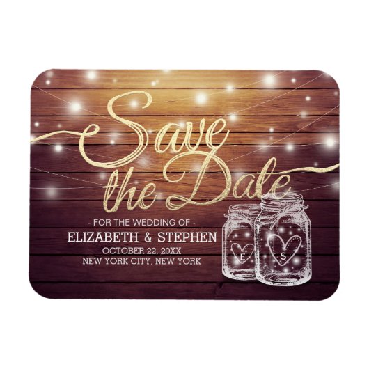 Save the Date rustikale Holz Mason Jar String Ligh Magnet (Horizontal)