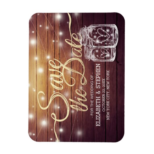 Save the Date rustikale Holz Mason Jar String Ligh Magnet (Vertikal)