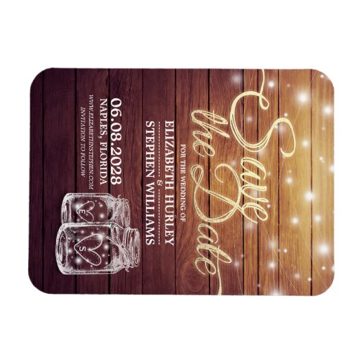 Save the Date rustikale Holz Mason Jar String Ligh Magnet (Horizontal)