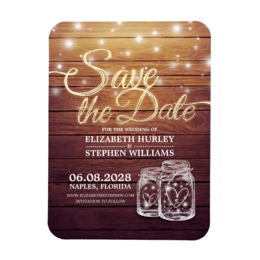 Save the Date rustikale Holz Mason Jar String Ligh Magnet (Vertikal)