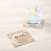 Save the Date rustikale Holzmonogrammbezeichnungen Rechteckiger Pappuntersetzer (Vor Ort)