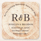 Save the Date rustikale Holzmonogrammbezeichnungen Rechteckiger Pappuntersetzer (Vorderseite)