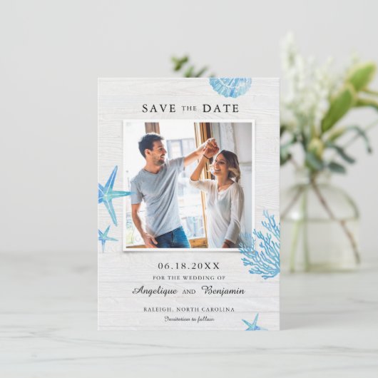 Save the Date rustikale Muscheln (Stehend Vorderseite)