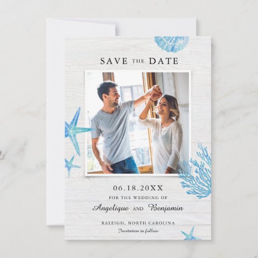 Save the Date rustikale Muscheln (Vorderseite)