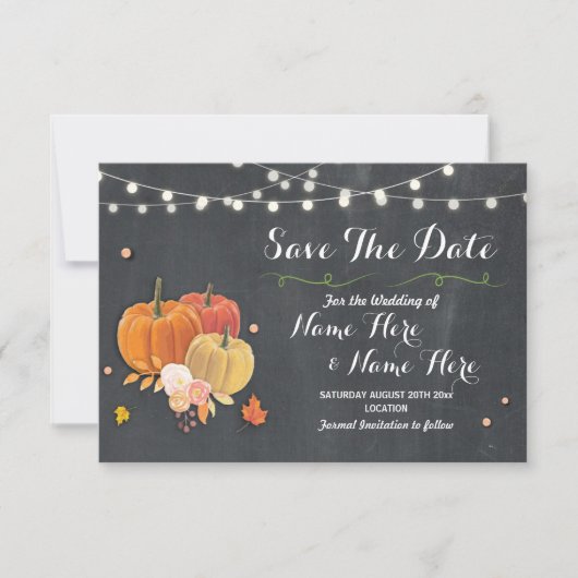 Save the Date Rustikale Pumpkin Lights Chalk Weddi (Vorderseite)