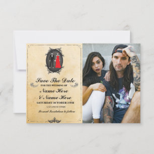Save the Date rustikale Skulls Fotokarte Gothic