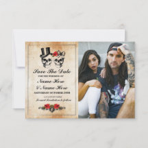 Save the Date rustikale Skulls Fotokarte Gothic