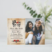 Save the Date rustikale Skulls Fotokarte Gothic (Stehend Vorderseite)