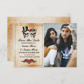 Save the Date rustikale Skulls Fotokarte Gothic (Vorne/Hinten)