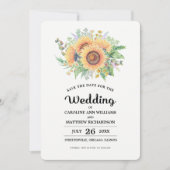 Save the Date. Rustikale Sonnenblumen-Hochzeit Einladung (Vorderseite)