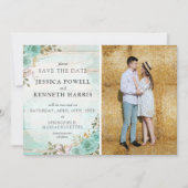 Save the Date Rustikale türkisfarbene 4-Foto-Karte Einladung (Vorderseite)