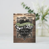 Save the Date rustikale Verlobung Holz & Licht Postkarte (Stehend Vorderseite)