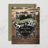 Save the Date rustikale Verlobung Holz & Licht Postkarte (Vorne/Hinten)