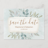 Save the Date rustikale Wasserfarbe Dusty Blue Ann Ankündigungspostkarte (Vorderseite)