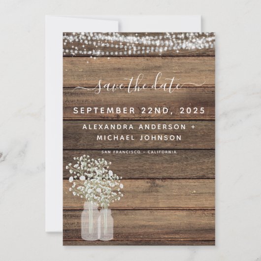 Save the Date Rustikaler Bauernhof mit Lichtern Einladung (Vorderseite)