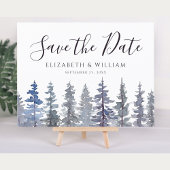 Save the Date rustikaler Dusty Blue Winterwald Postkarte