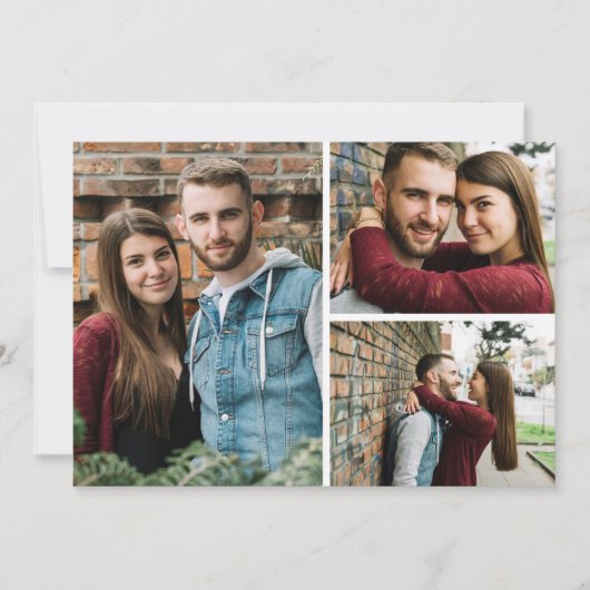 Save the Date Rustikaler Holzbotanischer 3-Foto-Ca Einladung (Vorderseite)