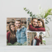 Save the Date Rustikaler Holzbotanischer 3-Foto-Ca Einladung (Stehend Vorderseite)