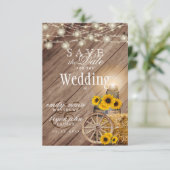 Save the Date Rustikaler Holzfass - Sonnenblume (Stehend Vorderseite)